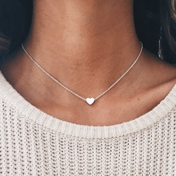 Tiny  Heart Choker Necklace in  Silver or Gold - Picture 2 of 6